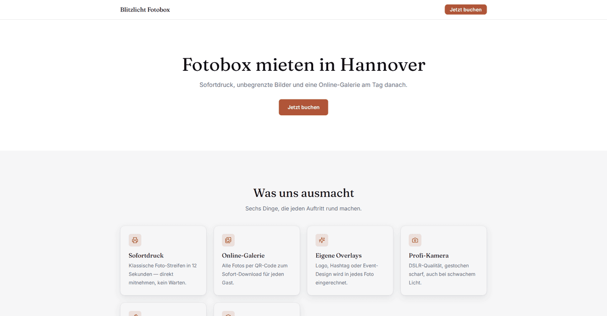 Deine öffentliche Webseite unter der Subdomain, hier mit der Vorlage „Editorial“